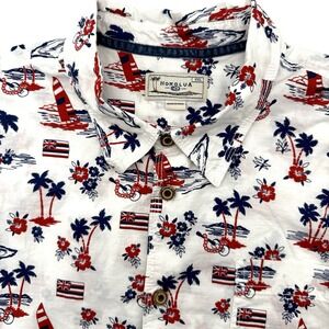 Honolua Button Down Mens XXL White Hawaiian Sailboat Palm Tree AHYWT00110 Shirt